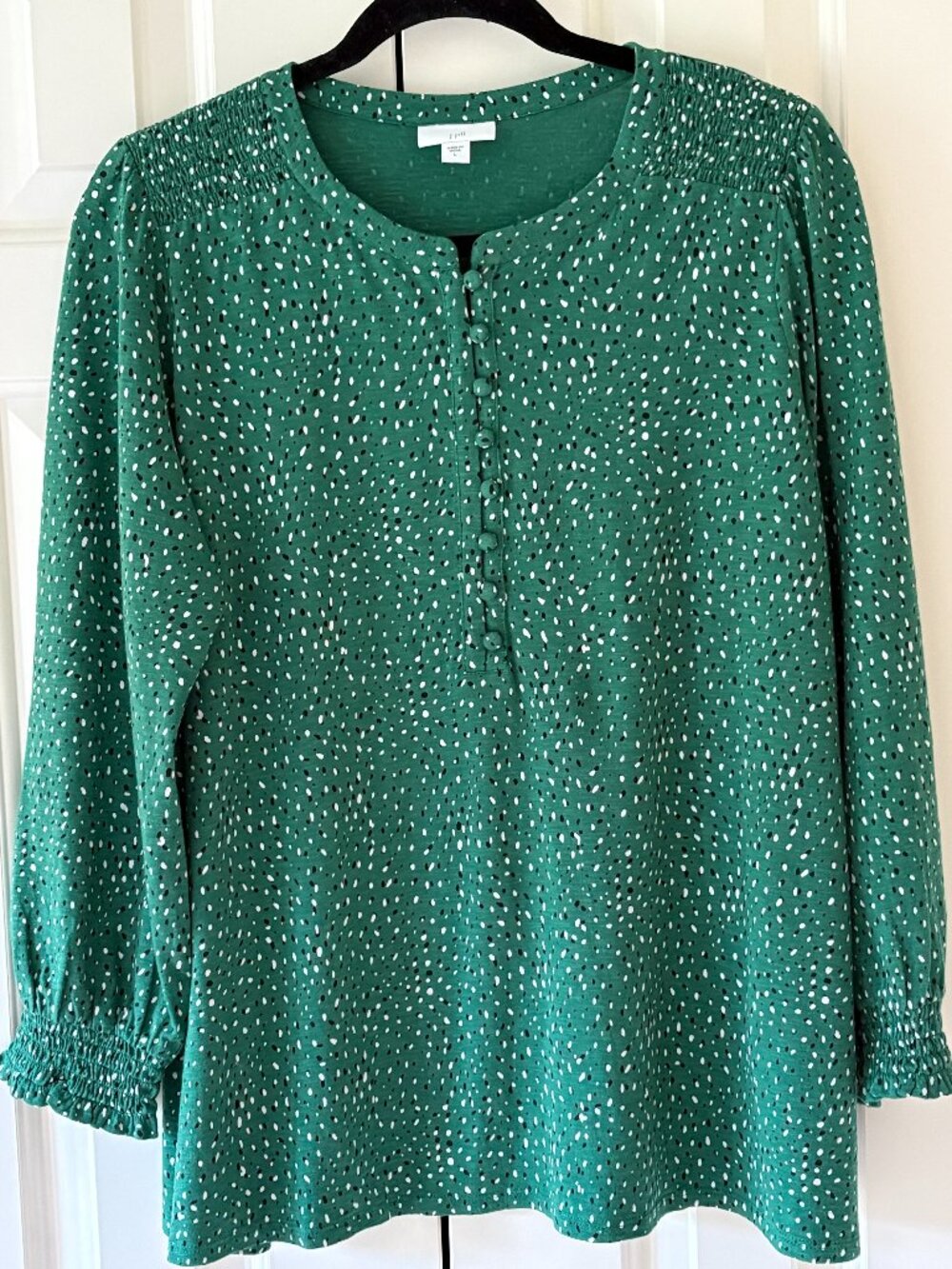 NWOT J. Jill Green Henley Cotton Tencel Popover Sz L